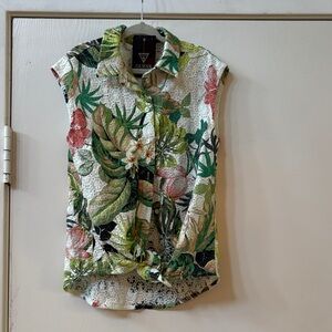 Guess Girls  Tropical Button Down Shirt - Green and Pink